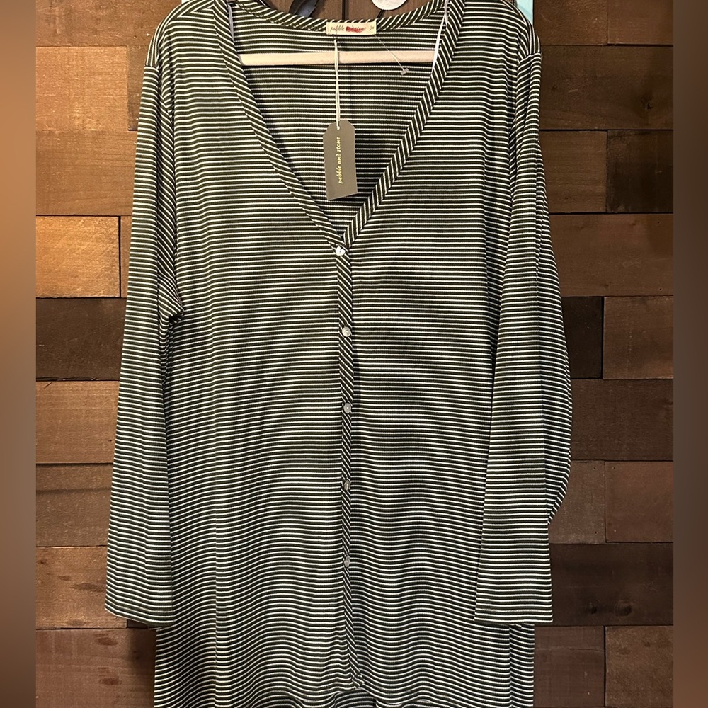 Pebble and Stone Olive & White Striped Button Down Tunic - Picture 1 of 5